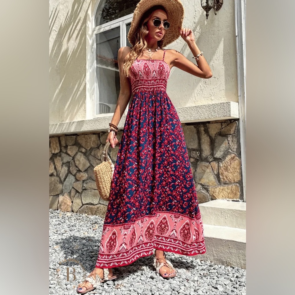 CUPSHE/As New/ Pink & Red Floral Paisley Midi Dress